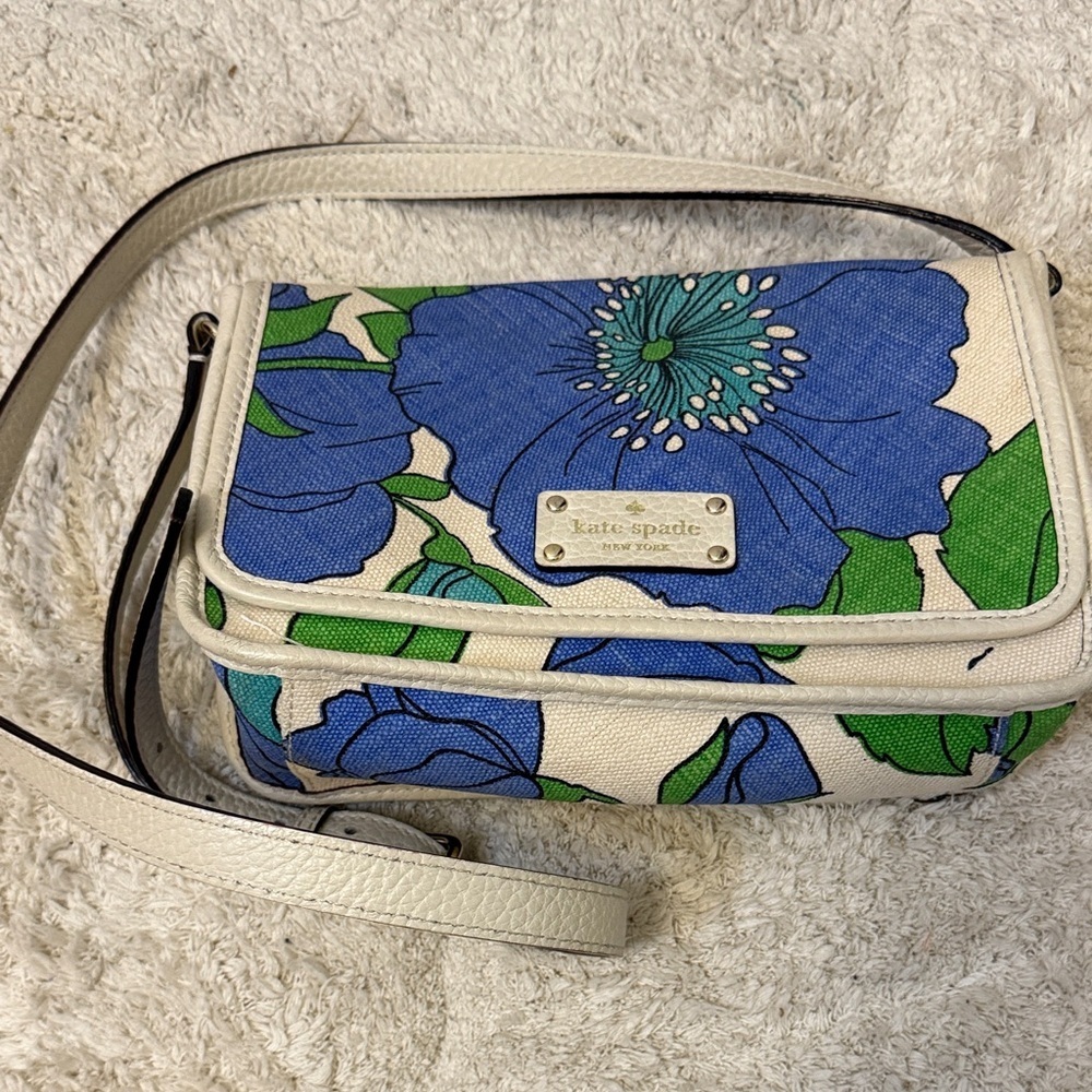 Kate Spade Cream and Blue Floral Crossbody Bag